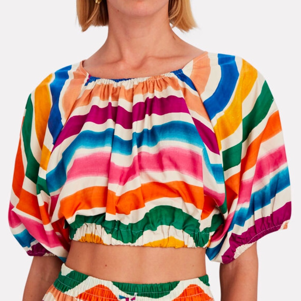 NWOT FARM Rio Dancing Stripes Cotton Crop Top size XS